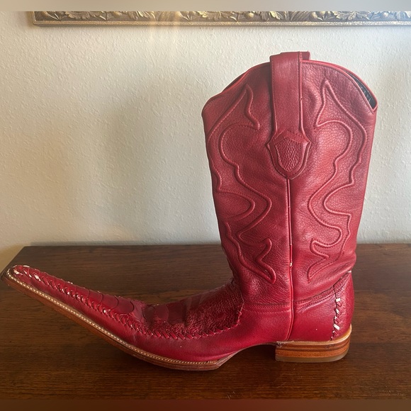 Vintage Rare Exotic Wild West Handmade Pointed Red Ostrich Skin Boots Men’s 9 - Picture 6 of 16